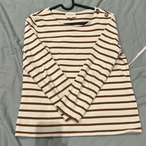 Sézane Colette Mariniere Striped Long Sleeve Top in Brown